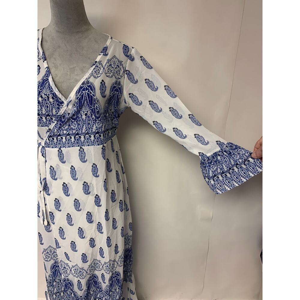 Wrap Dress Duster Coverup Sheer Maxi BohemianFestival Paisley Womens SZ 7 - Picture 2 of 9